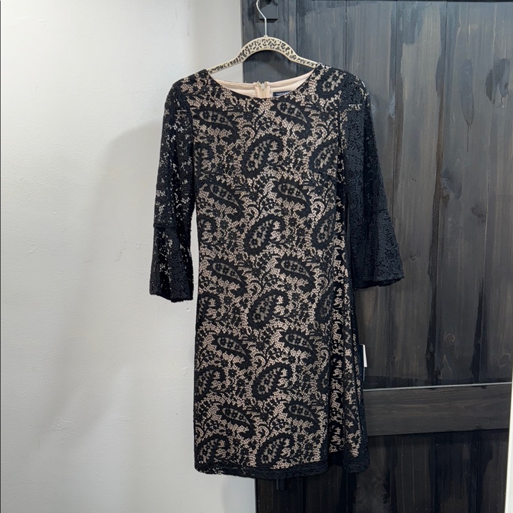 Tommy Hilfiger Black and Tan Sheath Dress Cocktail 3/4 Sleeve